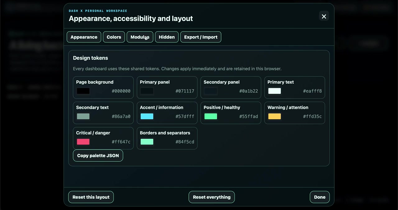 Dash X shared design token controls