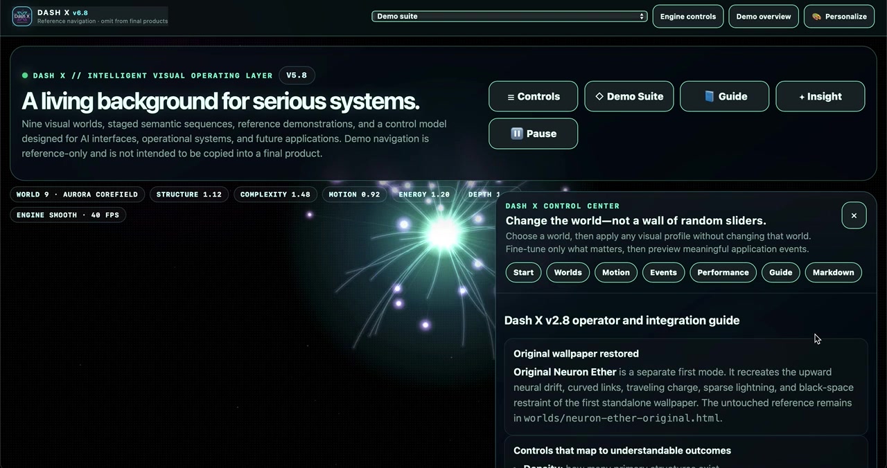 Dash X operator and integration guide embedded within the development environment